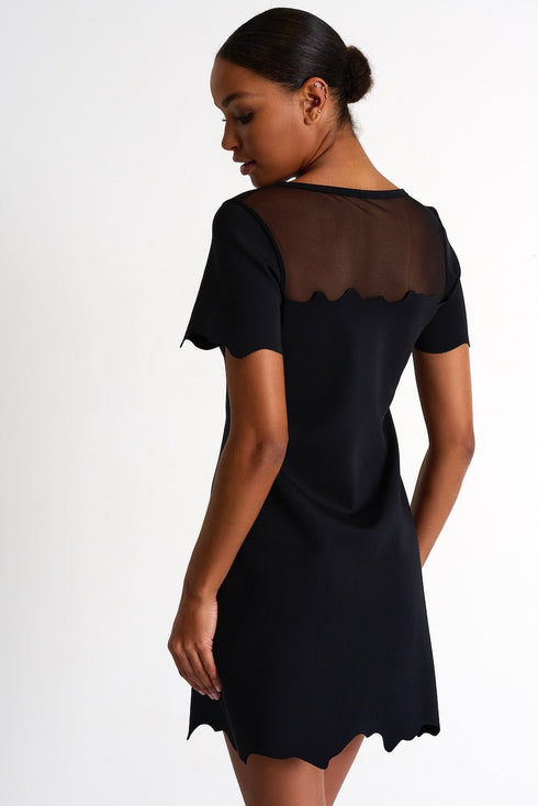 Short Sleeve Dress With Scalloped Edges - 52447-65-800 02 / 800 Caviar / 75% POLYAMIDE, 25% ELASTANE